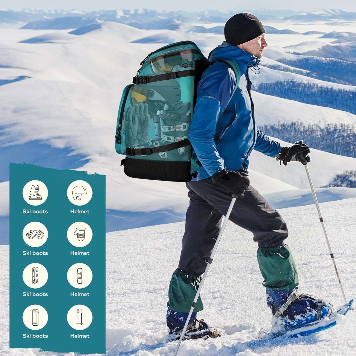 Maelstrom Ski Boot Bag,55L Large Ski Boots Travel Backpack for Men Women,Waterproof Snowboard Boot Bag for Skis Accessories - 7