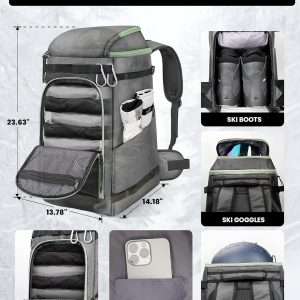 OutdoorMaster Ski Boot Bag, 65L Snowboard Boots Travel Backpack for Helmet, Ski Shoes, Goggles, Gloves and Accessories, Waterproof Exterior & Bottom - 3