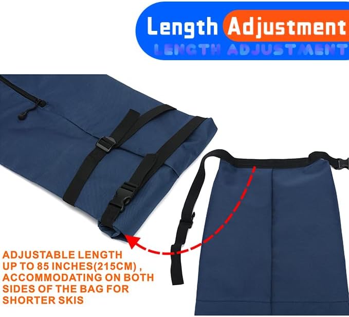 Ski Bag - Store & Transport Skis Up to 215 cm, Poles & Extras - Waterproof - for Men, Women and Youth - 3