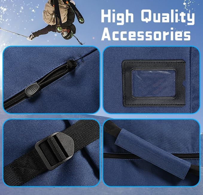 Ski Bag - Store & Transport Skis Up to 215 cm, Poles & Extras - Waterproof - for Men, Women and Youth - 4
