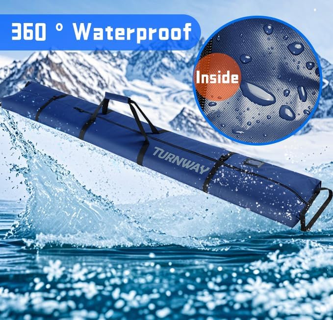 Ski Bag - Store & Transport Skis Up to 215 cm, Poles & Extras - Waterproof - for Men, Women and Youth - 5