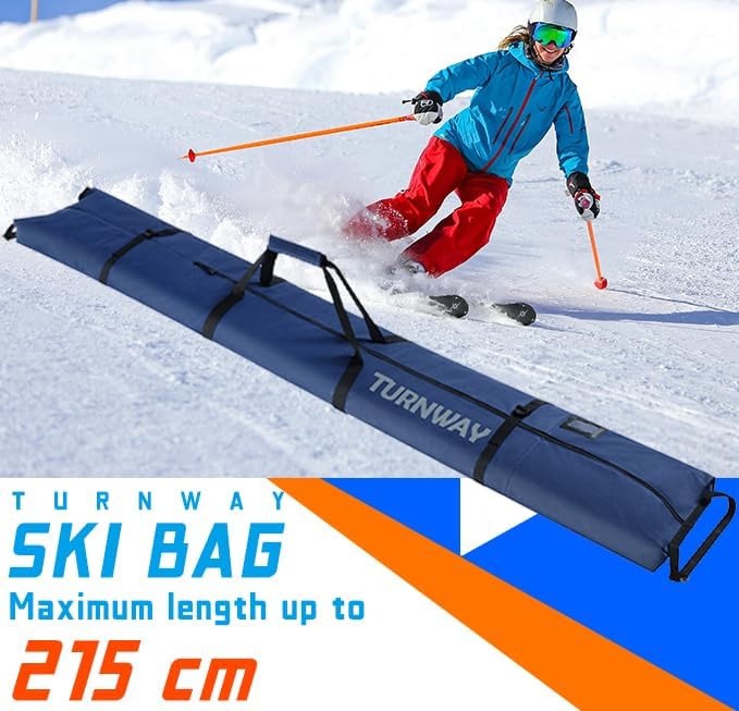 Ski Bag - Store & Transport Skis Up to 215 cm, Poles & Extras - Waterproof - for Men, Women and Youth - 6