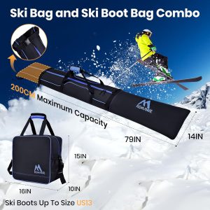 Ski Bag and Boot Bag Combo,Padded Ski Bag Set for Air Travel,Snow Ski Bags for Adults,Water- resistant Ski Boot Bag Fits for Skis Up to 200 CM and Boots Up To Size US13 - 2