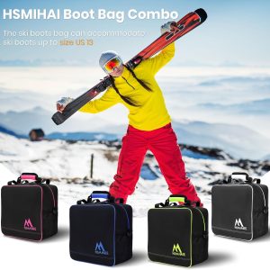 Ski Bag and Boot Bag Combo,Padded Ski Bag Set for Air Travel,Snow Ski Bags for Adults,Water- resistant Ski Boot Bag Fits for Skis Up to 200 CM and Boots Up To Size US13 - 6