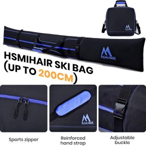 Ski Bag and Boot Bag Combo,Padded Ski Bag Set for Air Travel,Snow Ski Bags for Adults,Water- resistant Ski Boot Bag Fits for Skis Up to 200 CM and Boots Up To Size US13 - 8