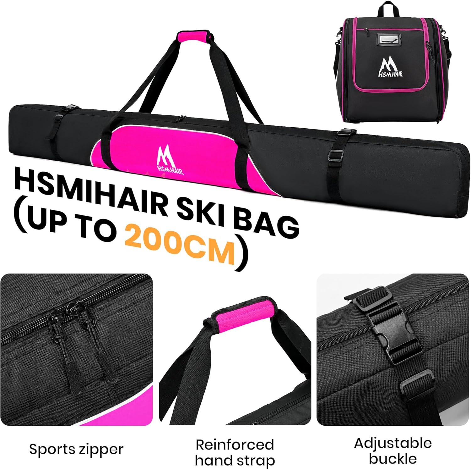 Ski Bag and Ski Boot Bag Combo-Padding Skis Bag for Air Travel,Water Proof Ski Boot Bag Fits for Skis Up to 200 CM and Boots Up To Size US13,Adults Ski Travel Bag - 4