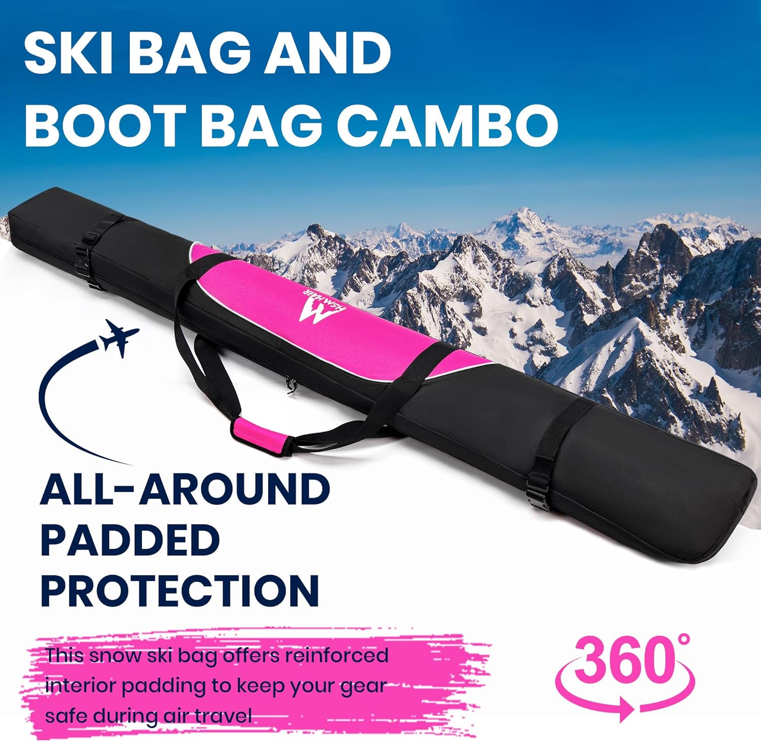 Ski Bag and Ski Boot Bag Combo-Padding Skis Bag for Air Travel,Water Proof Ski Boot Bag Fits for Skis Up to 200 CM and Boots Up To Size US13,Adults Ski Travel Bag - 6