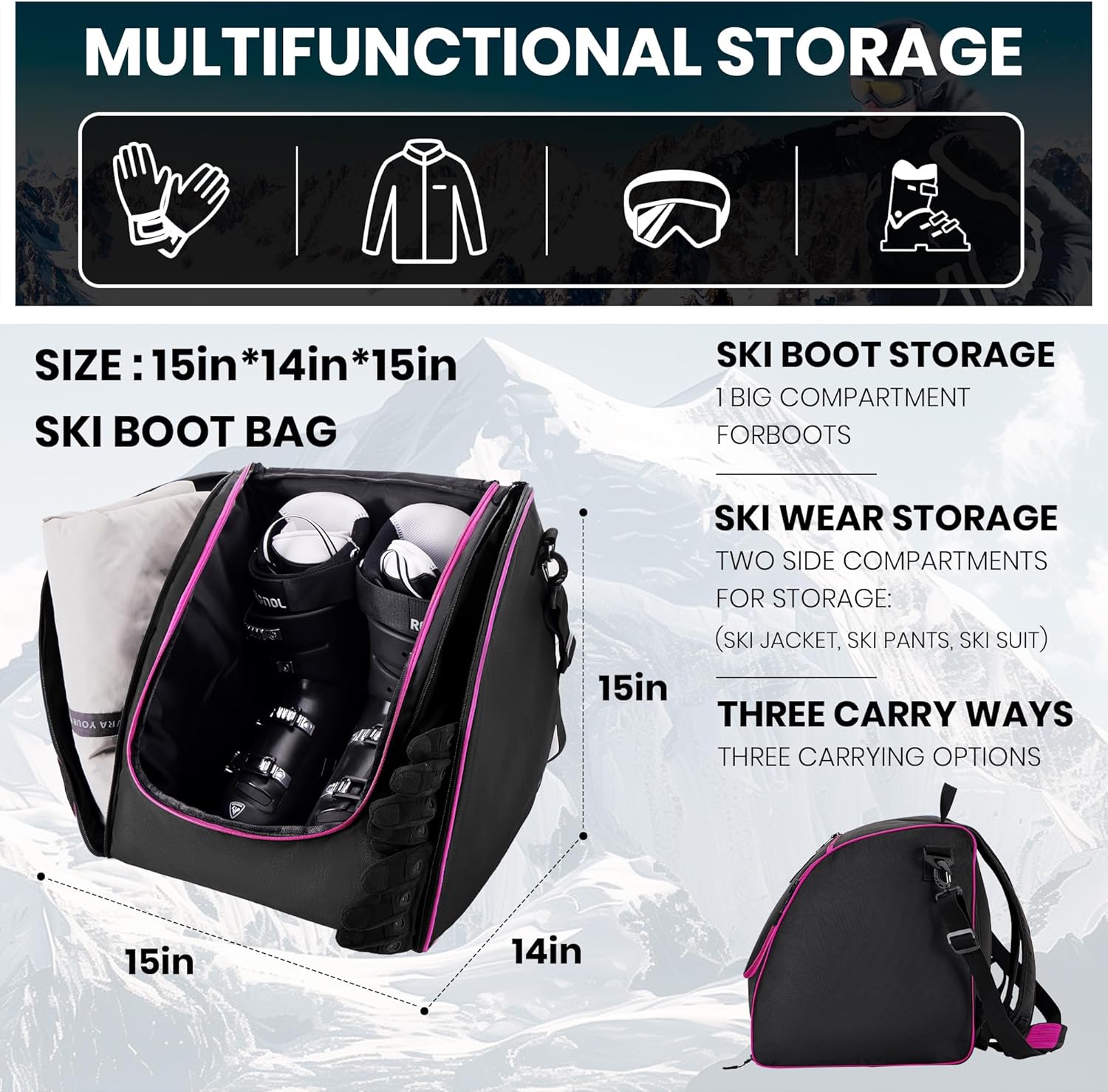 Ski Bag and Ski Boot Bag Combo-Padding Skis Bag for Air Travel,Water Proof Ski Boot Bag Fits for Skis Up to 200 CM and Boots Up To Size US13,Adults Ski Travel Bag - 7