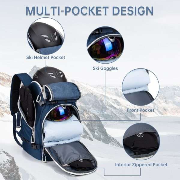 Ski Boot Bag, 50L Ski Boot Travel Backpack for Skis, Snowboard & Accessories, Waterproof Padded Ski Boot Bag Backpack - 3