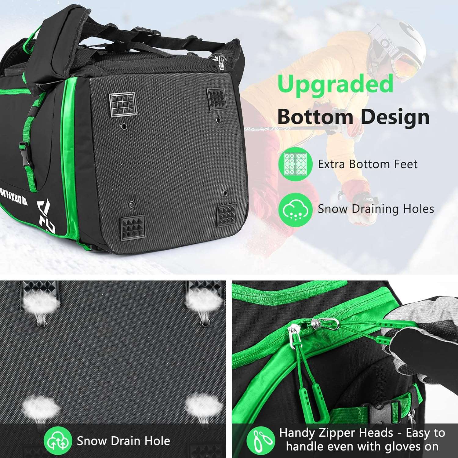 Ski Boot Bag - 65L Padded, Waterproof Ski Travel Backpack for Gear & Accessories - 3