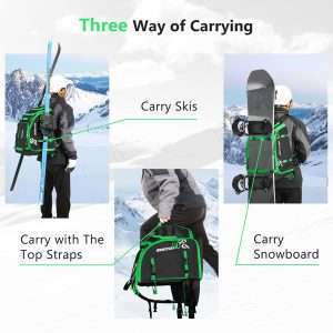 Ski Boot Bag - 65L Padded, Waterproof Ski Travel Backpack for Gear & Accessories - 5