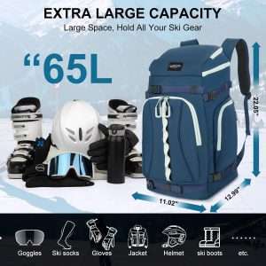 Ski Boot Bag, 65L Waterproof Ski Bag & Snowboard Boot Bag, Travel Backpack for Skis Snowboard Helmet Goggles & Accessories - 2