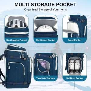 Ski Boot Bag, 65L Waterproof Ski Bag & Snowboard Boot Bag, Travel Backpack for Skis Snowboard Helmet Goggles & Accessories - 3