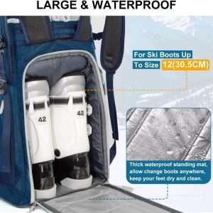 Ski Boot Bag, 65L Waterproof Ski Bag & Snowboard Boot Bag, Travel Backpack for Skis Snowboard Helmet Goggles & Accessories - 5