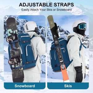 Ski Boot Bag, 65L Waterproof Ski Bag & Snowboard Boot Bag, Travel Backpack for Skis Snowboard Helmet Goggles & Accessories - 6