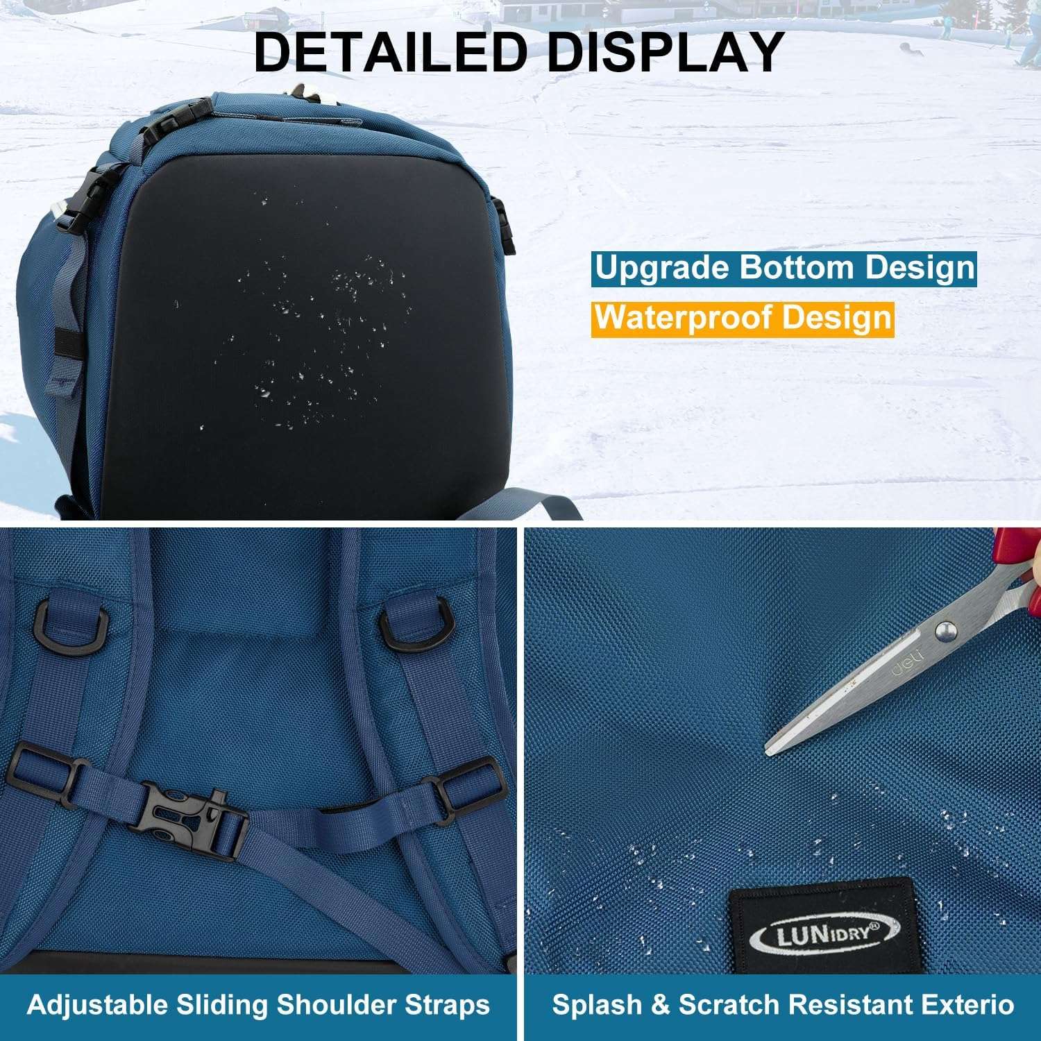 Ski Boot Bag, 65L Waterproof Ski Bag & Snowboard Boot Bag, Travel Backpack for Skis Snowboard Helmet Goggles & Accessories - 7