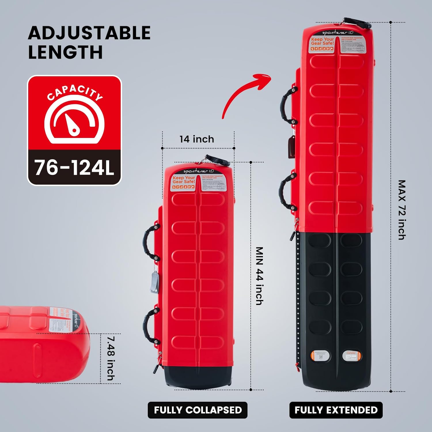 XCMAN Ski Case for Air Travel Hard Storage Portable Cart Case Suitable for Snowboards,Fishing Rods, Water skis,Spearfishing - 2