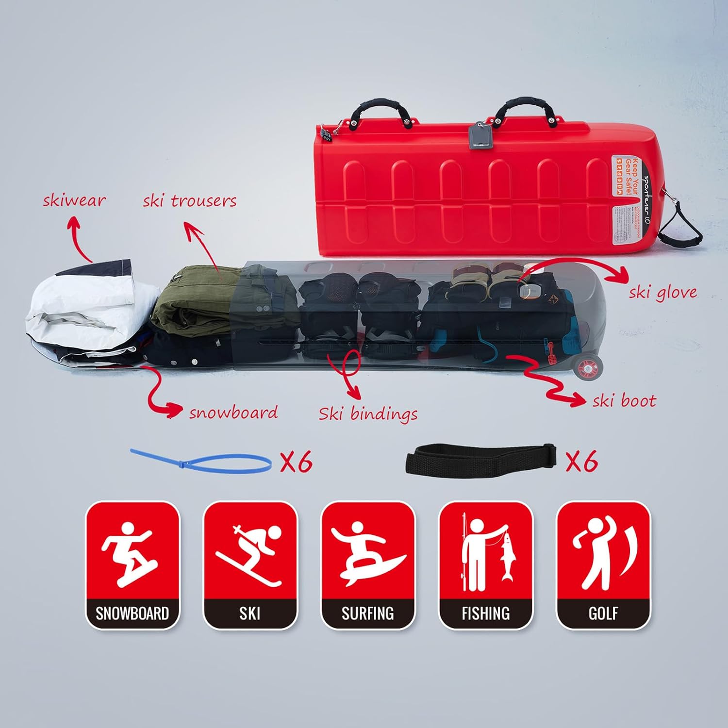 XCMAN Ski Case for Air Travel Hard Storage Portable Cart Case Suitable for Snowboards,Fishing Rods, Water skis,Spearfishing - 3