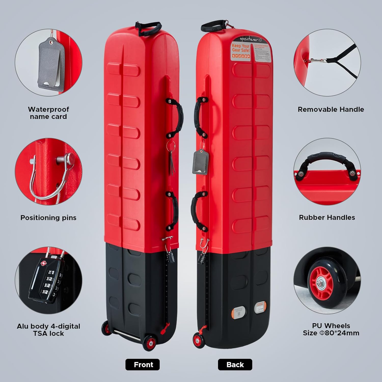 XCMAN Ski Case for Air Travel Hard Storage Portable Cart Case Suitable for Snowboards,Fishing Rods, Water skis,Spearfishing - 4