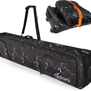 Goloni Ski Bag with Wheels,Padded Snowboard Bag for Air Travel,600D Waterproof Fabric,Foldable Snow Bag Fits 2 Pairs Skis - 1