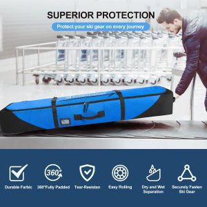 Odoland Rolling Ski Bag, Padded Snowboard Bags and Ski Boot Bag with Wheels for Air Travel, 900D Water Resistant Oxford Fabric, Fits 2 Pairs Skis Up to 170-190cm - 7
