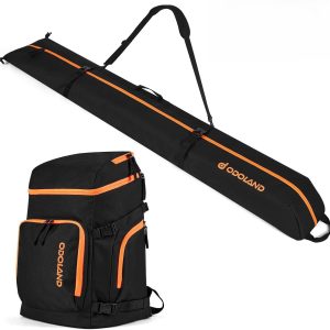 Odoland Ski Bag and Boot Bag Combo, Padded Ski Bags for Air Travel, Snowboard Backpack Fit Ski Up to 200cm, Waterproof Double Bag for Storage, Transport Ski Gear, Men Women - 1
