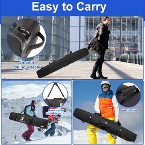 Rolling Ski Bag with Wheels for Air Travel,Padded Double Ski Bag to Hold 2 Pairs of Skis up to 175 or 190 cm. - 7