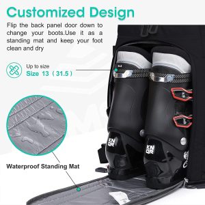 Ski Boot Bag, 55L-70L Waterproof Ski and Snowboard Boots Travel Backpack for Skis, Snowboard, Ski Helmet, Goggles, Gloves & Accessories - 6