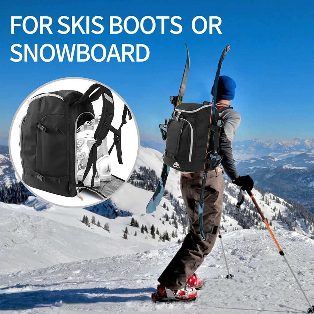 Ski Boot Bag Black Cooler Backpack 50L Waterproof Snowboard Travel Luggage Snow Bags for Youth Men Ski Helmet Goggles Gloves Skiing Gear Accessories - 7
