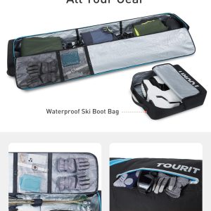 TOURIT Rolling Ski Bag and Ski Boot Bag Combo, Padded Snowboard Bag with Wheels for Air Travel, Holds 2 Pairs of Skis (195cm) - 7