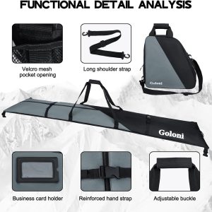 Goloni Ski Bag and Boot Bag Combo, Ski Bags for Air Travel, Snowboard Bag Fits for Skis Up to 180 CM and Boots Up To Size US13 - 3