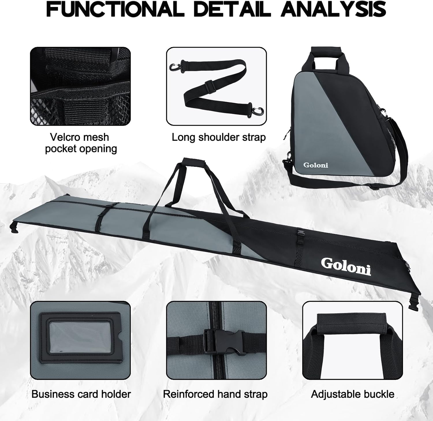 Goloni Ski Bag and Boot Bag Combo, Ski Bags for Air Travel, Snowboard Bag Fits for Skis Up to 180 CM and Boots Up To Size US13 - 3