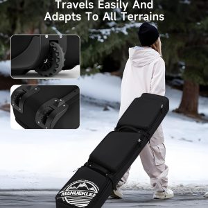 MANUEKLEAR Rolling Ski Travel Bag Holds Skis from 170-184 cm, Durable & Waterproof Snowboard Bag with Wheels, Foldable Double Ski Bag with Soft Padded and Detachable Shoulder Straps - 2