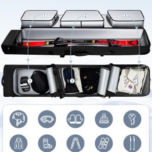 MANUEKLEAR Rolling Ski Travel Bag Holds Skis from 170-184 cm, Durable & Waterproof Snowboard Bag with Wheels, Foldable Double Ski Bag with Soft Padded and Detachable Shoulder Straps - 3
