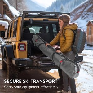 Navaris Ski Bag for Men and Women - Ski Bag for 1 Pair of Skis and Poles with Zipper, 2 Straps with Buckles and Carrying Handle - 2 Sizes - 2