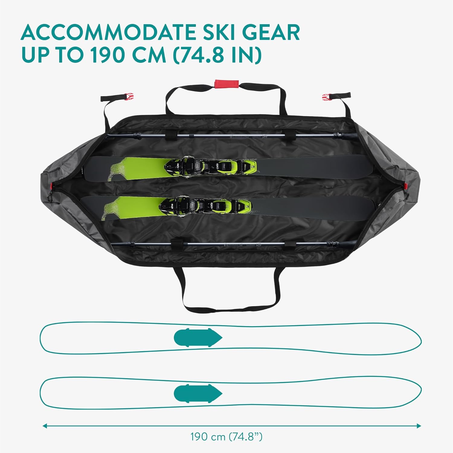 Navaris Ski Bag for Men and Women - Ski Bag for 1 Pair of Skis and Poles with Zipper, 2 Straps with Buckles and Carrying Handle - 2 Sizes - 4