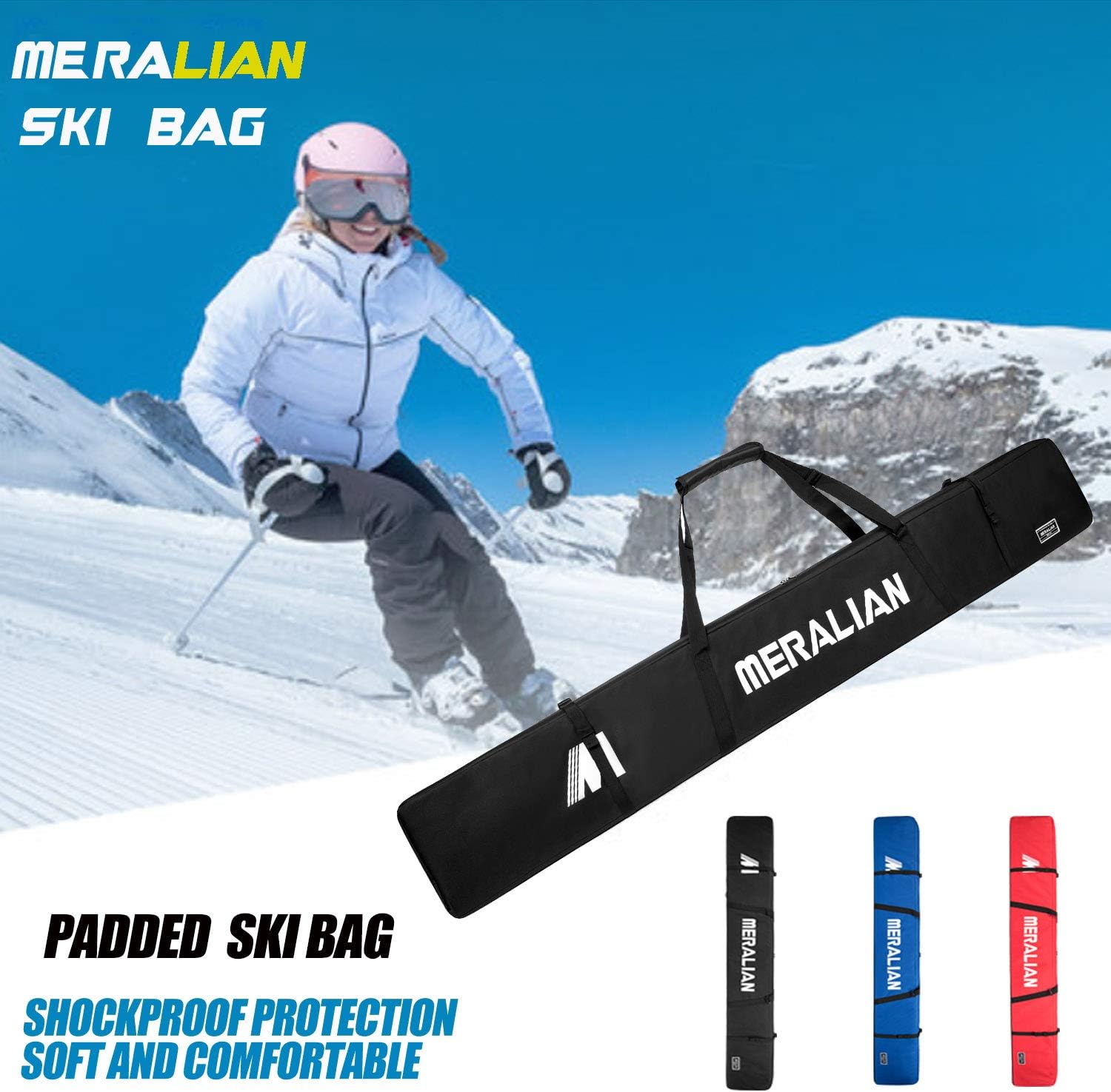 Padded Ski Bag,Waterproof Full Padded Single Ski Travel Bag with Adjustable Shoulder Strap. - 2