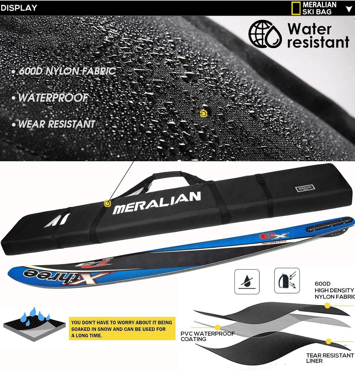 Padded Ski Bag,Waterproof Full Padded Single Ski Travel Bag with Adjustable Shoulder Strap. - 4