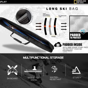Padded Ski Bag,Waterproof Full Padded Single Ski Travel Bag with Adjustable Shoulder Strap. - 5