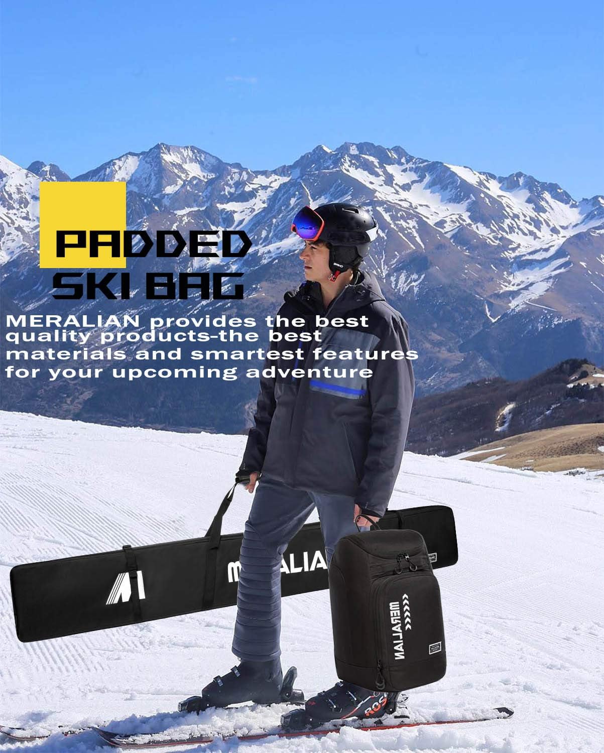 Padded Ski Bag,Waterproof Full Padded Single Ski Travel Bag with Adjustable Shoulder Strap. - 7