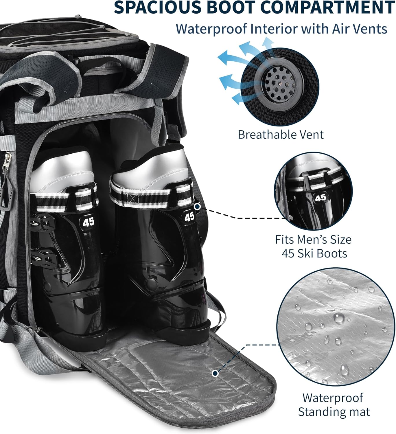 55L-70L Expandable Ski Boot Bag – Waterproof, Durable with Helmet Compartment – Ideal for Ski & Snowboard Gear – Men & Women - 2