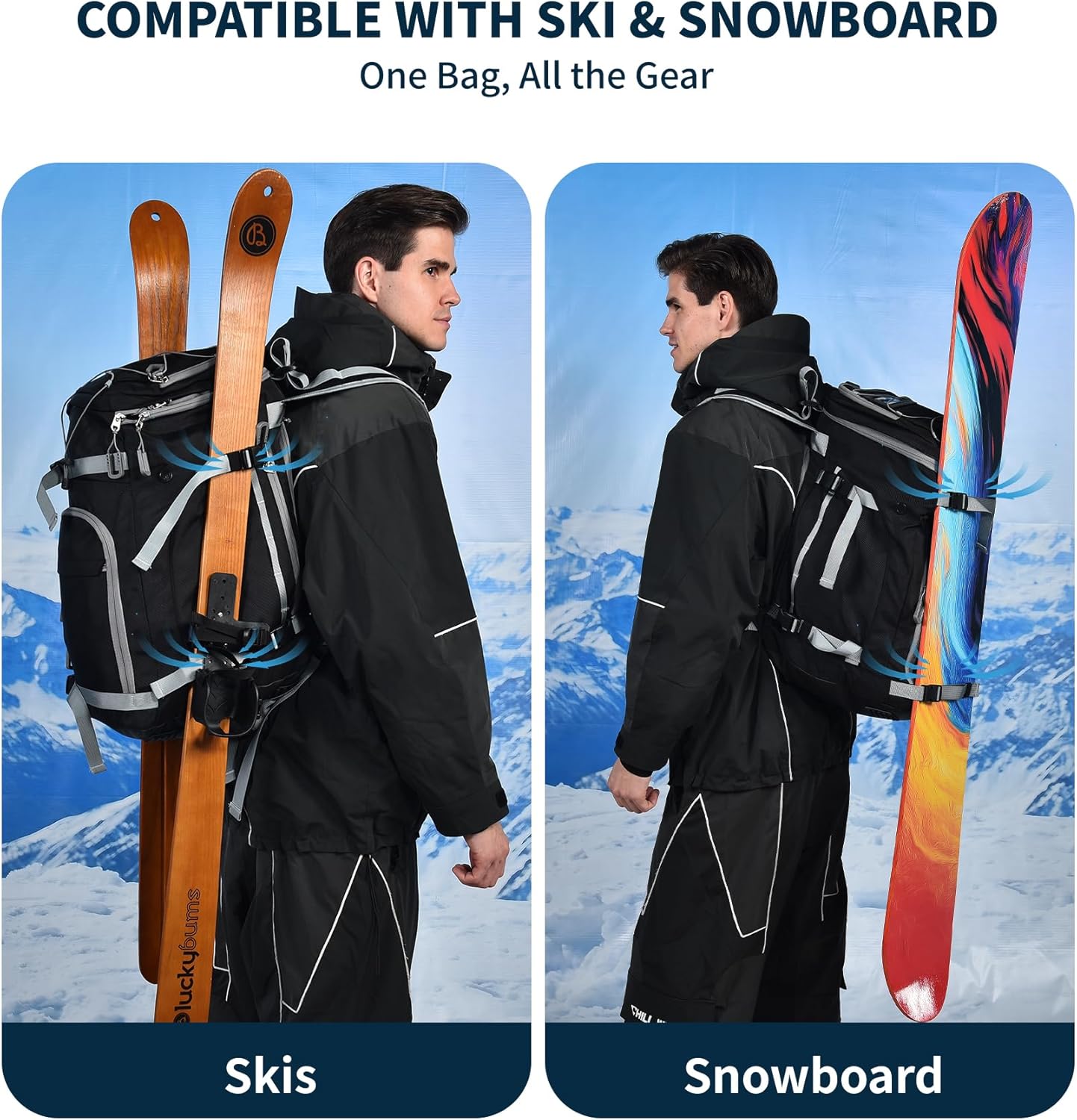 55L-70L Expandable Ski Boot Bag – Waterproof, Durable with Helmet Compartment – Ideal for Ski & Snowboard Gear – Men & Women - 7