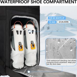 65L Waterproof Ski Boot Bag, Heavy Duty Snowboard Backpack for Helmet Goggles Gear, Air Travel Winter Sports Bag - 5