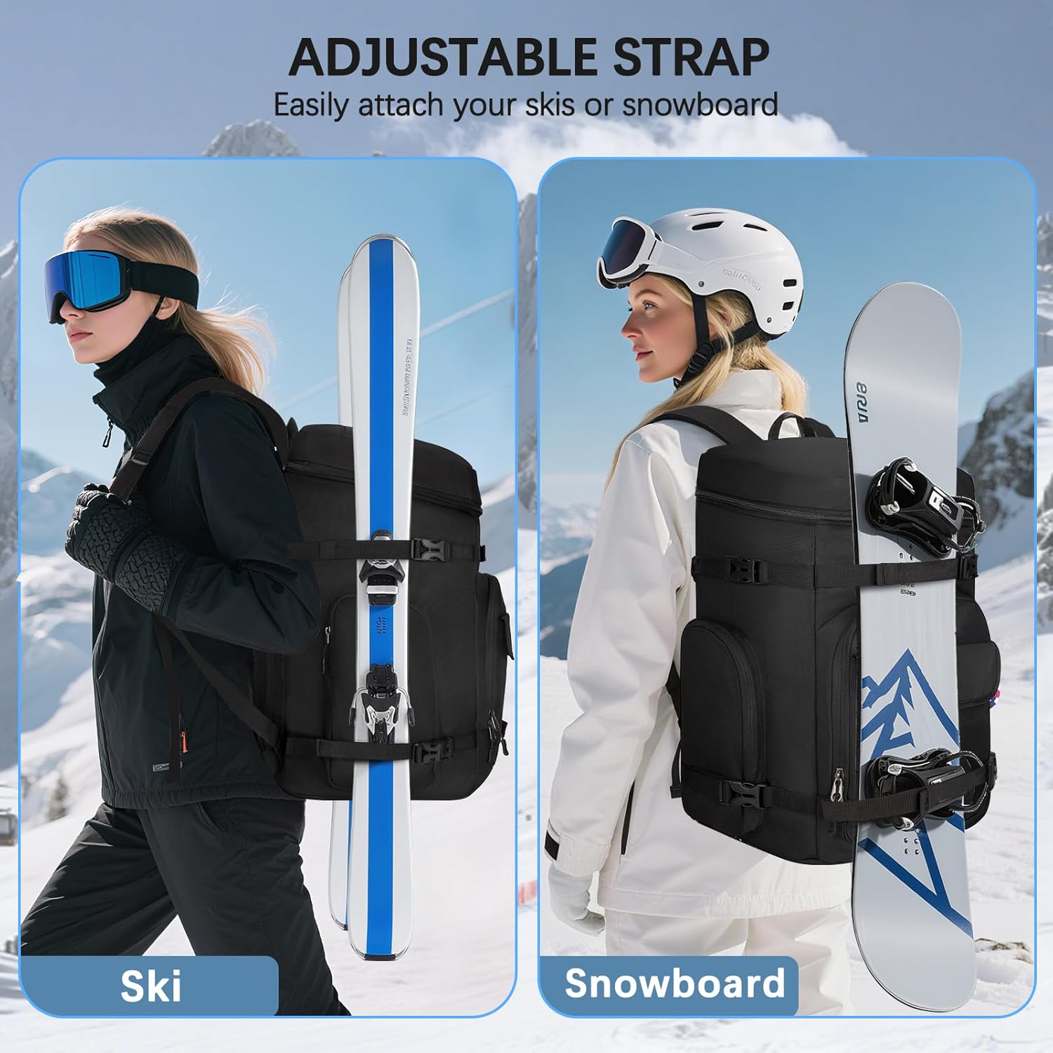 65L Waterproof Ski Boot Bag, Heavy Duty Snowboard Backpack for Helmet Goggles Gear, Air Travel Winter Sports Bag - 7