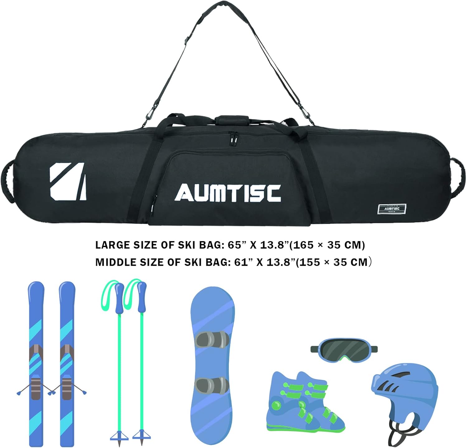 AUMTISC Padded Snowboard Bag for Air Travel, Snowboard Travel Bags for Flying with Gear Pockets, Available Length in 155cm - 165cm - Ajustblae 156-181cm - 2