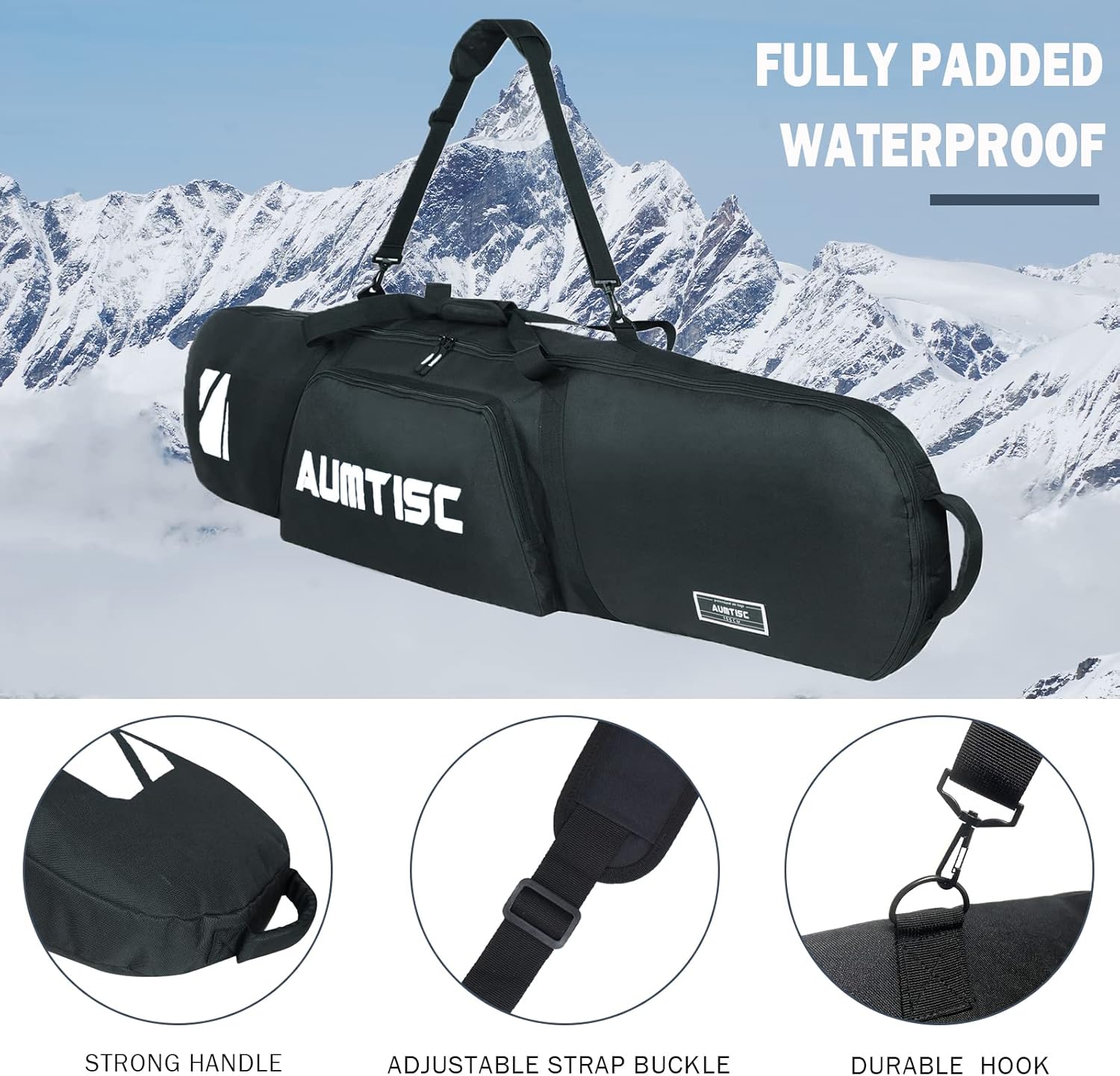 AUMTISC Padded Snowboard Bag for Air Travel, Snowboard Travel Bags for Flying with Gear Pockets, Available Length in 155cm - 165cm - Ajustblae 156-181cm - 3