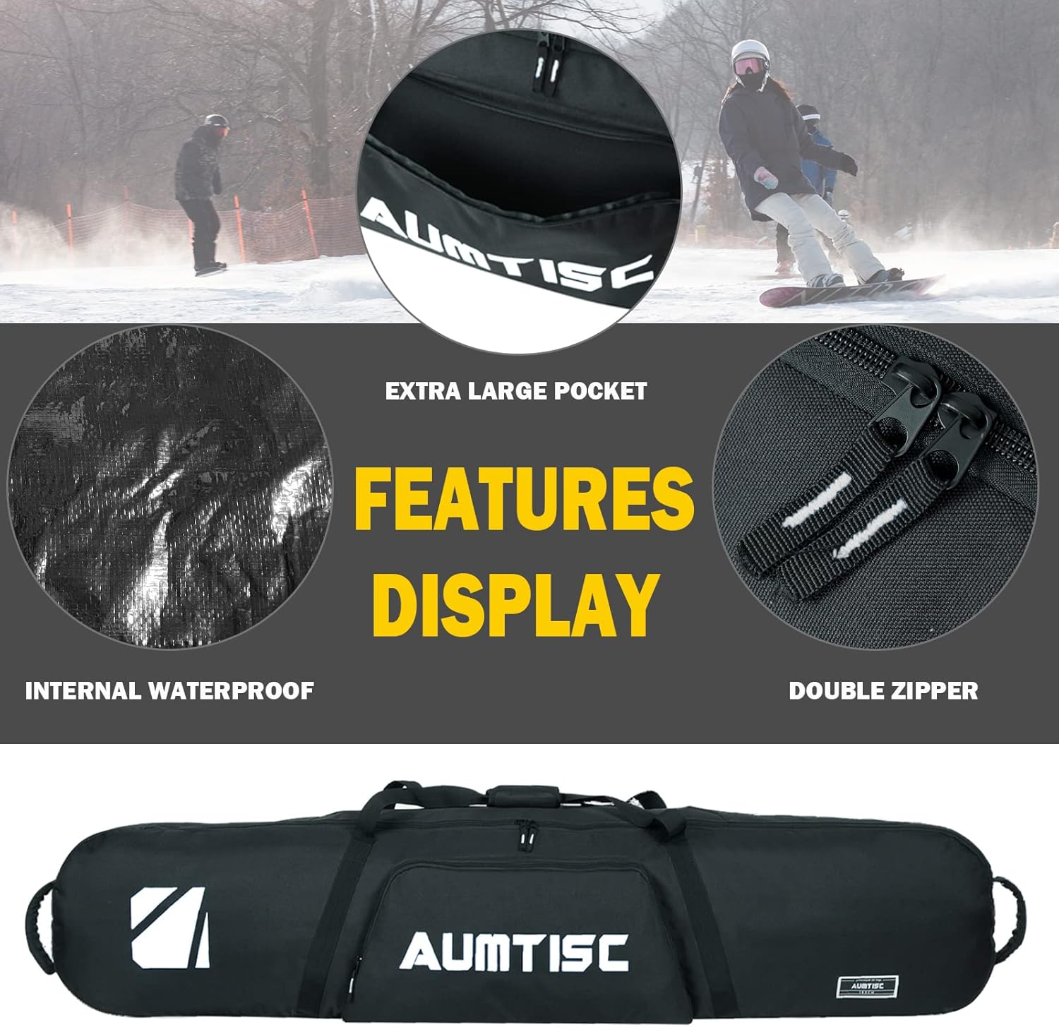AUMTISC Padded Snowboard Bag for Air Travel, Snowboard Travel Bags for Flying with Gear Pockets, Available Length in 155cm - 165cm - Ajustblae 156-181cm - 4