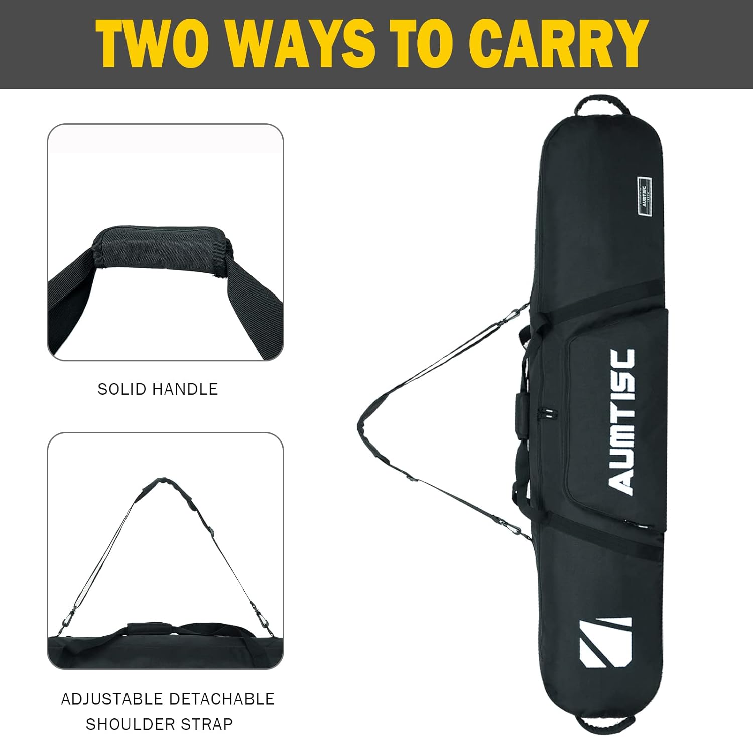 AUMTISC Padded Snowboard Bag for Air Travel, Snowboard Travel Bags for Flying with Gear Pockets, Available Length in 155cm - 165cm - Ajustblae 156-181cm - 5