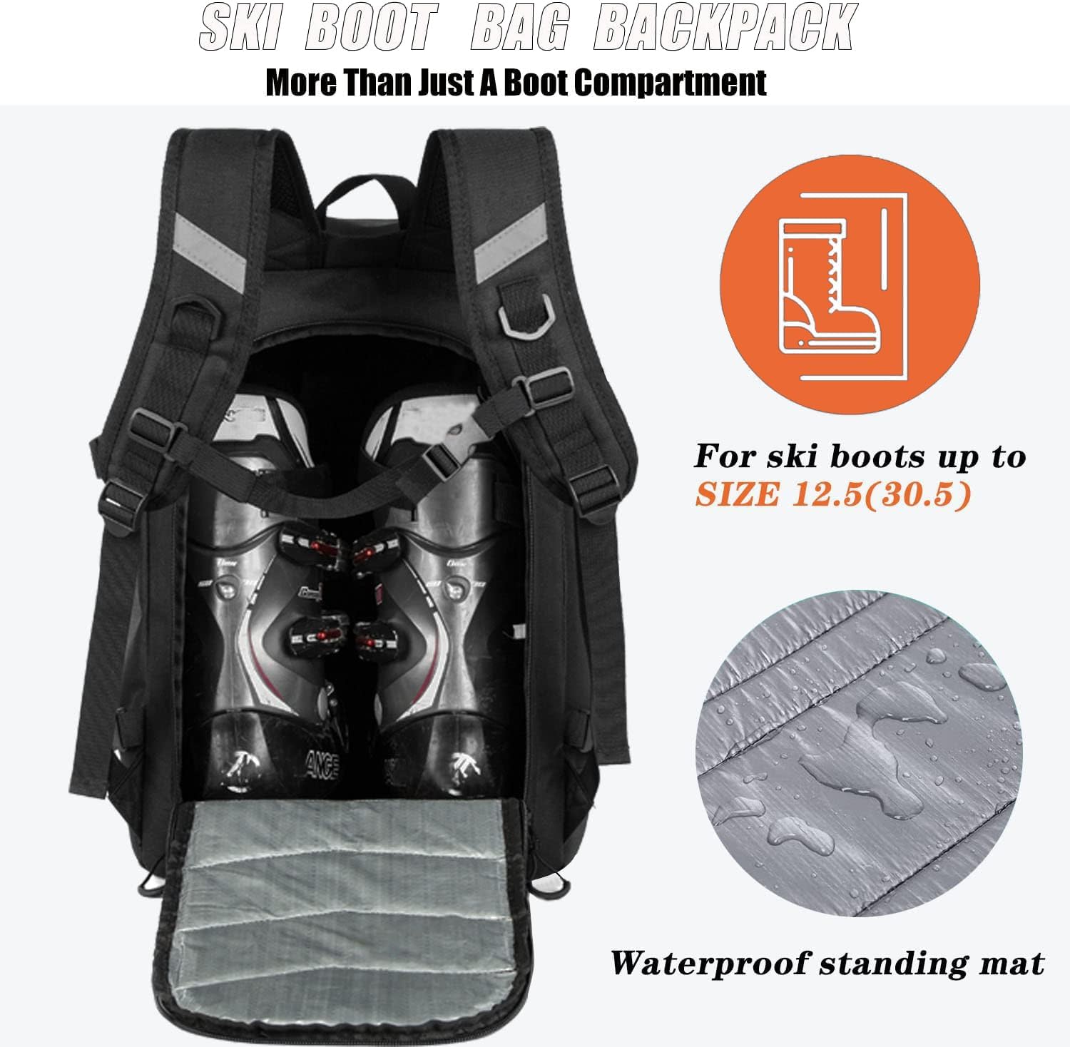 KEOFID 50L Ski Boot Bag Backpack, Waterproof Ski Bag, Travel Backpack for Ski Helmet, Snowboard - 2
