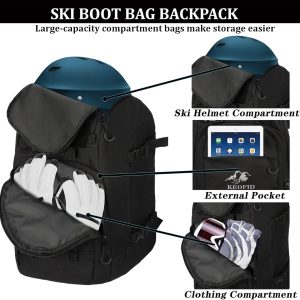 KEOFID 50L Ski Boot Bag Backpack, Waterproof Ski Bag, Travel Backpack for Ski Helmet, Snowboard - 3